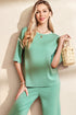 Contrast Trim Textured Knit Half Sleeve Drop Shoulder Drawstring Waist Wide Leg Two Piece Pant Set